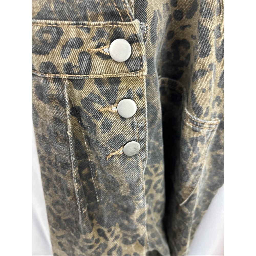 Dazy Wide Leg Overalls Leopard Print Relaxed Fit Medium Black Brown Animal Baggy - Picture 9 of 14